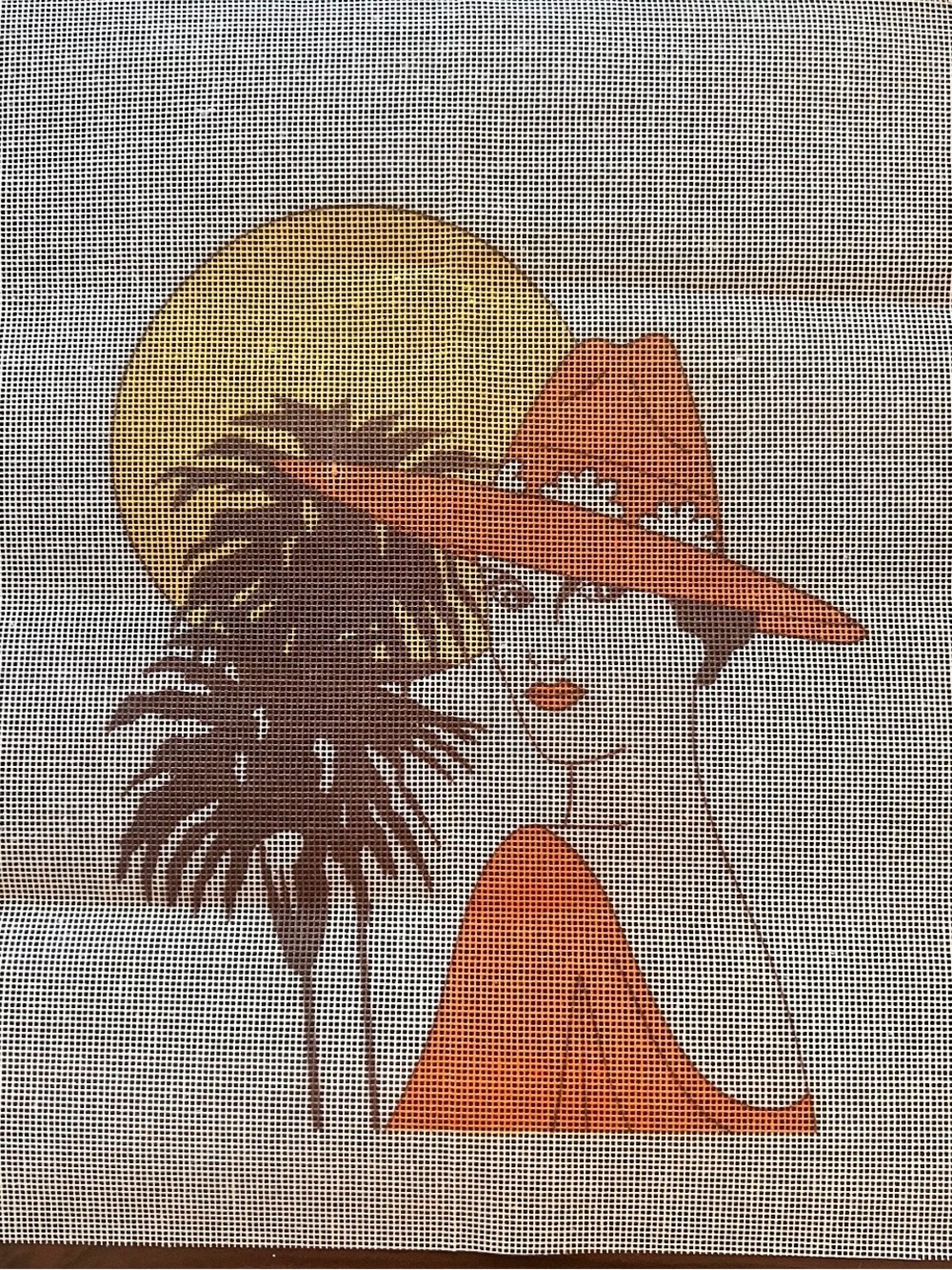 Large Hand Painted Needlepoint Canvas Lady in Hat Palm Tree Sunset 18x15" 12ct